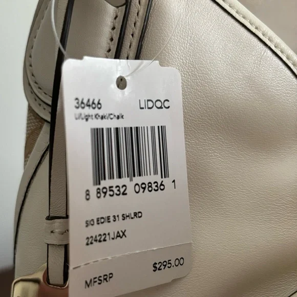 Coach Edie 31 Medium Purse-Light Khaki Jaquard and Chalk Leather